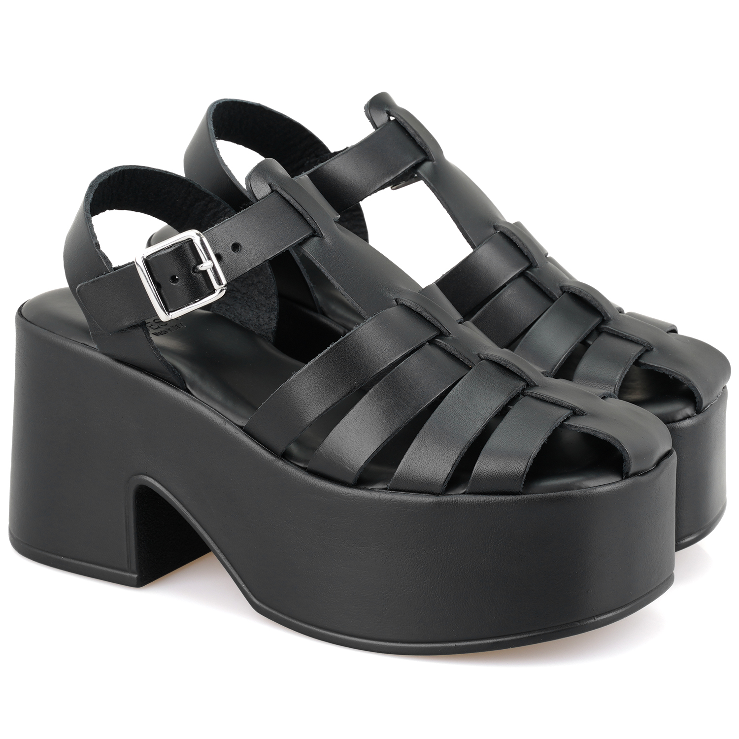  Kadın Siyah Dolgu Topuklu Deri Sandalet