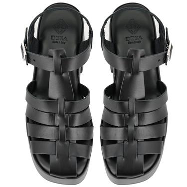  Kadın Siyah Dolgu Topuklu Deri Sandalet