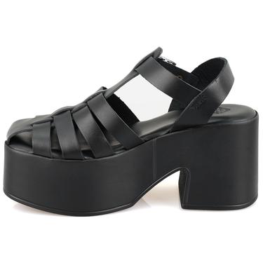  Kadın Siyah Dolgu Topuklu Deri Sandalet