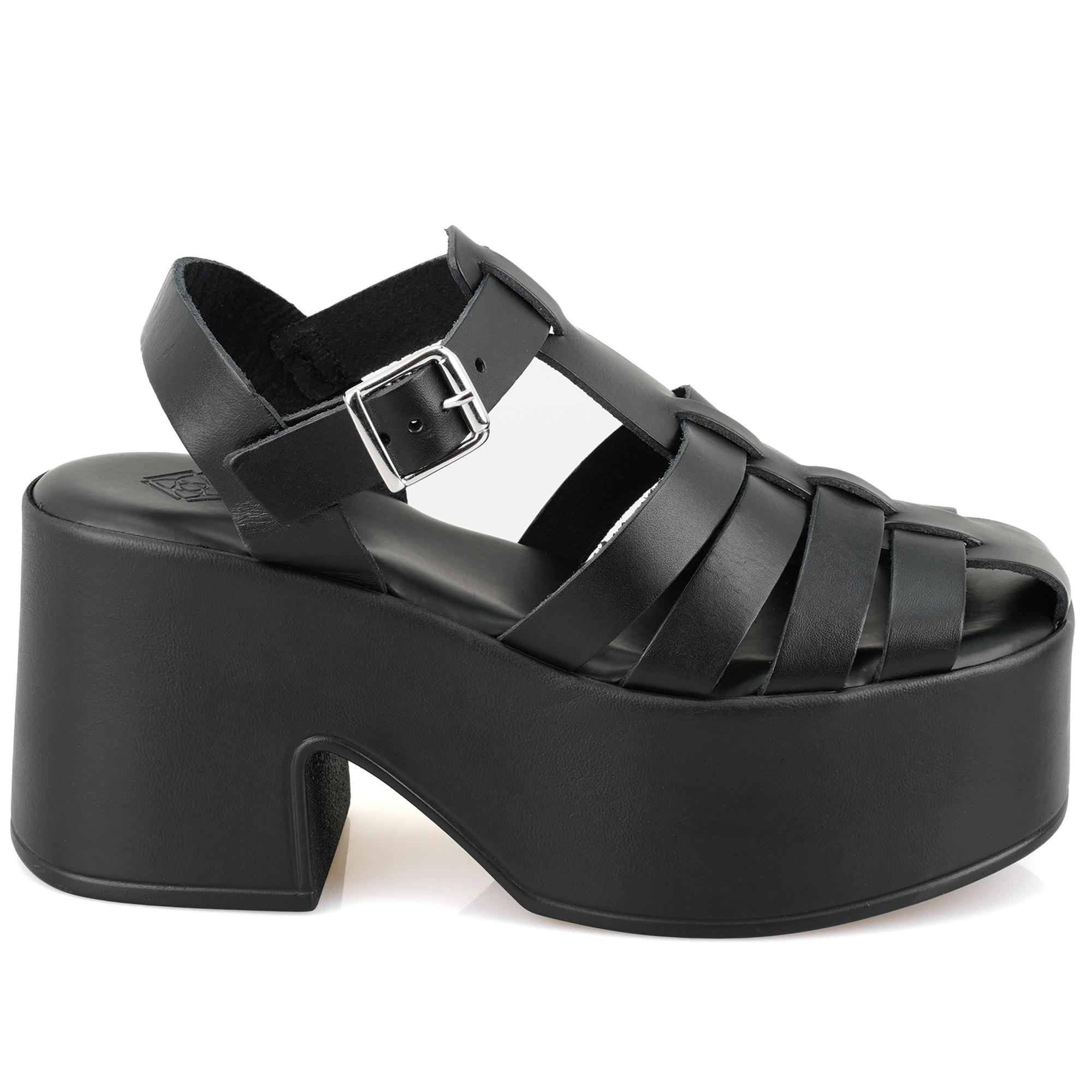 Kadın Siyah Dolgu Topuklu Deri Sandalet