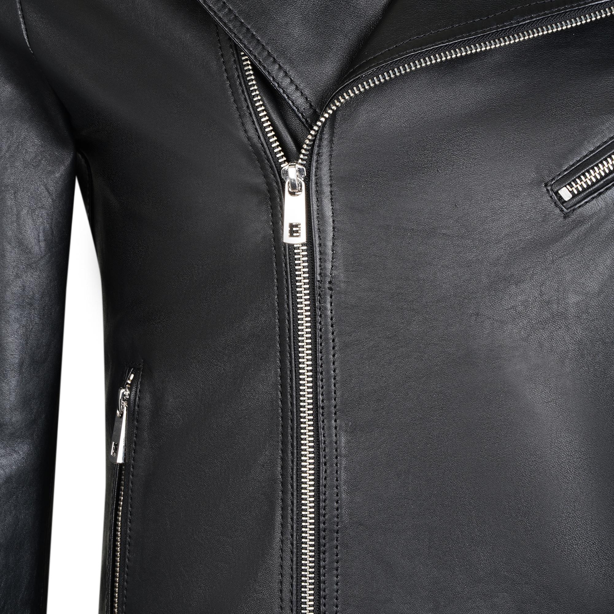 Santo Siyah Erkek Deri Biker Ceket