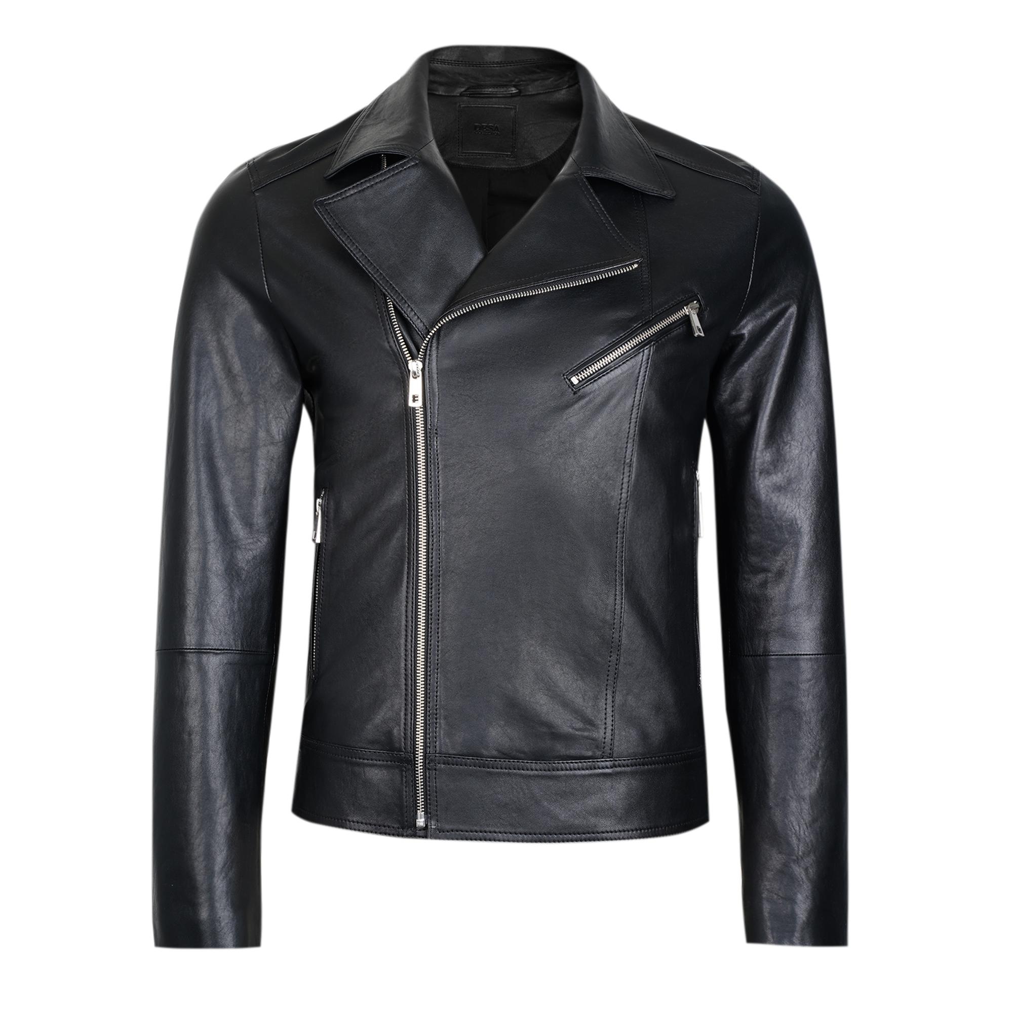 Santo Siyah Erkek Deri Biker Ceket