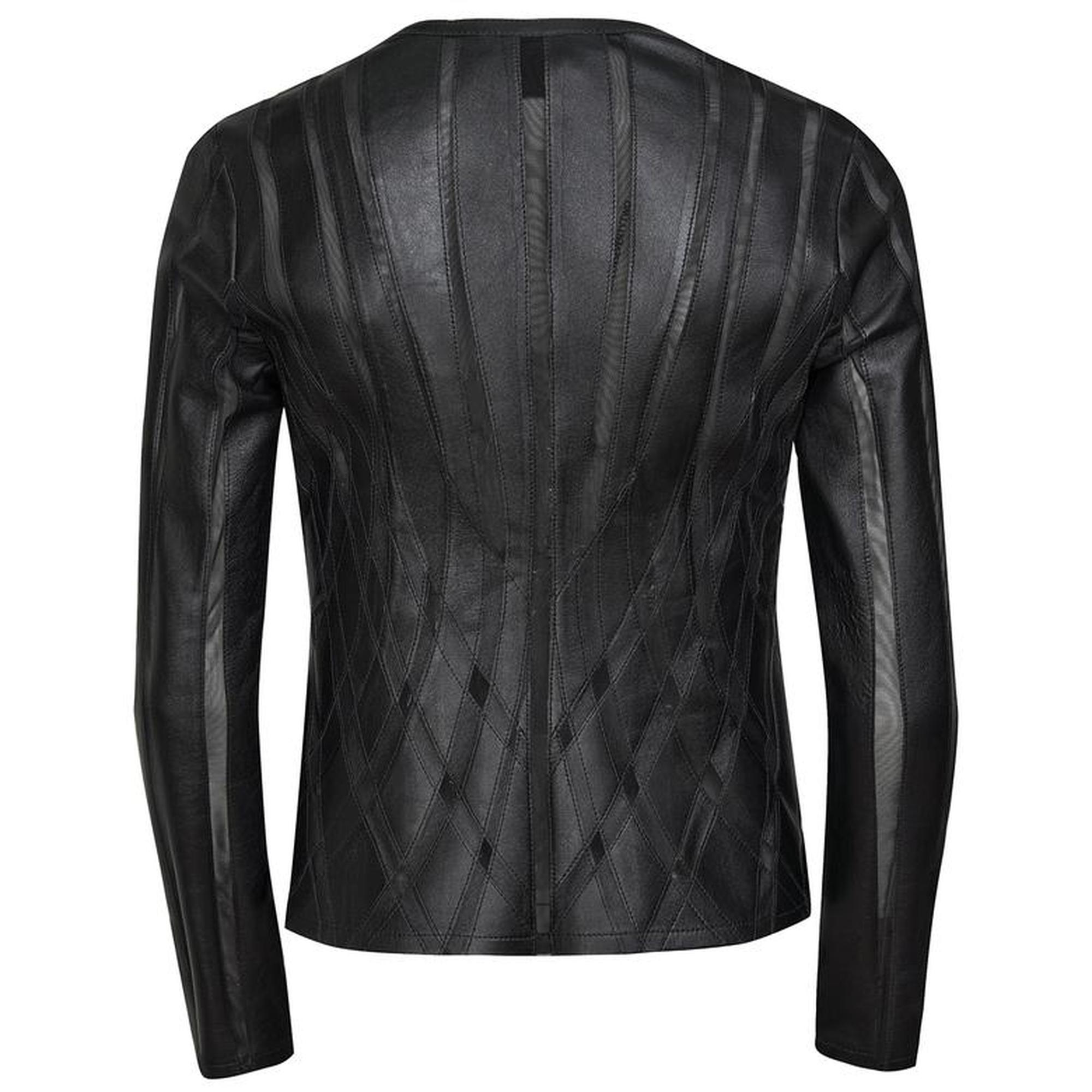 Marita Kadın Siyah Dairesel Panelli Deri Ceket