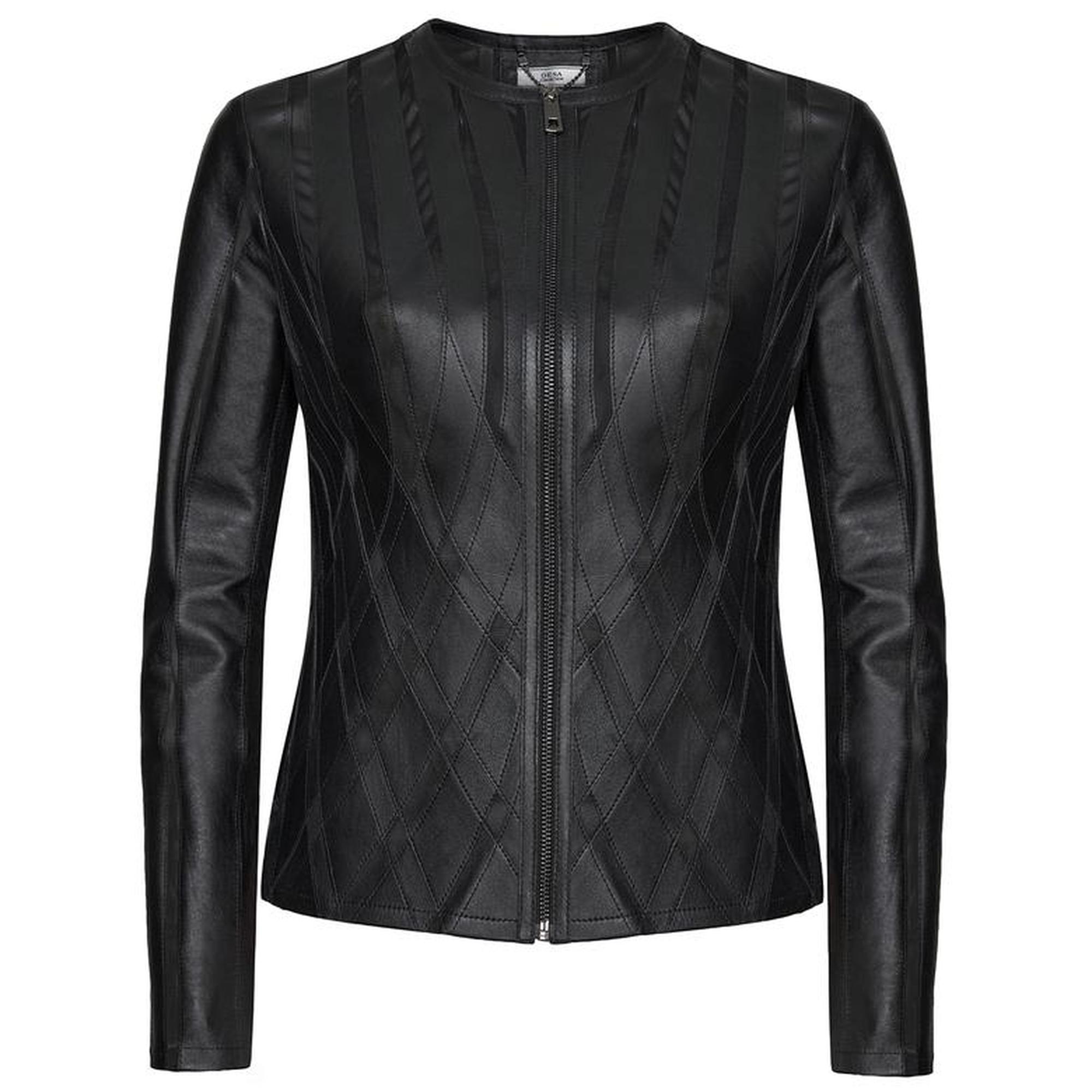 Marita Kadın Siyah Dairesel Panelli Deri Ceket