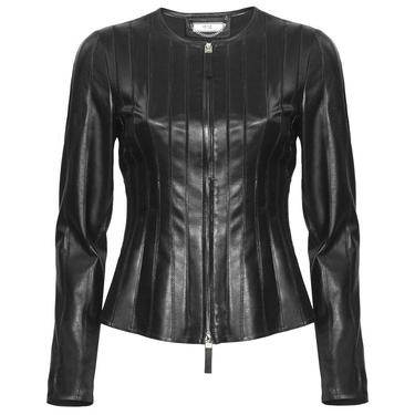  Deundria Kadın Fit Panelli Deri Ceket