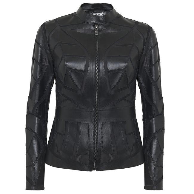  Origa Kadın Yaprak Panelli Deri Ceket