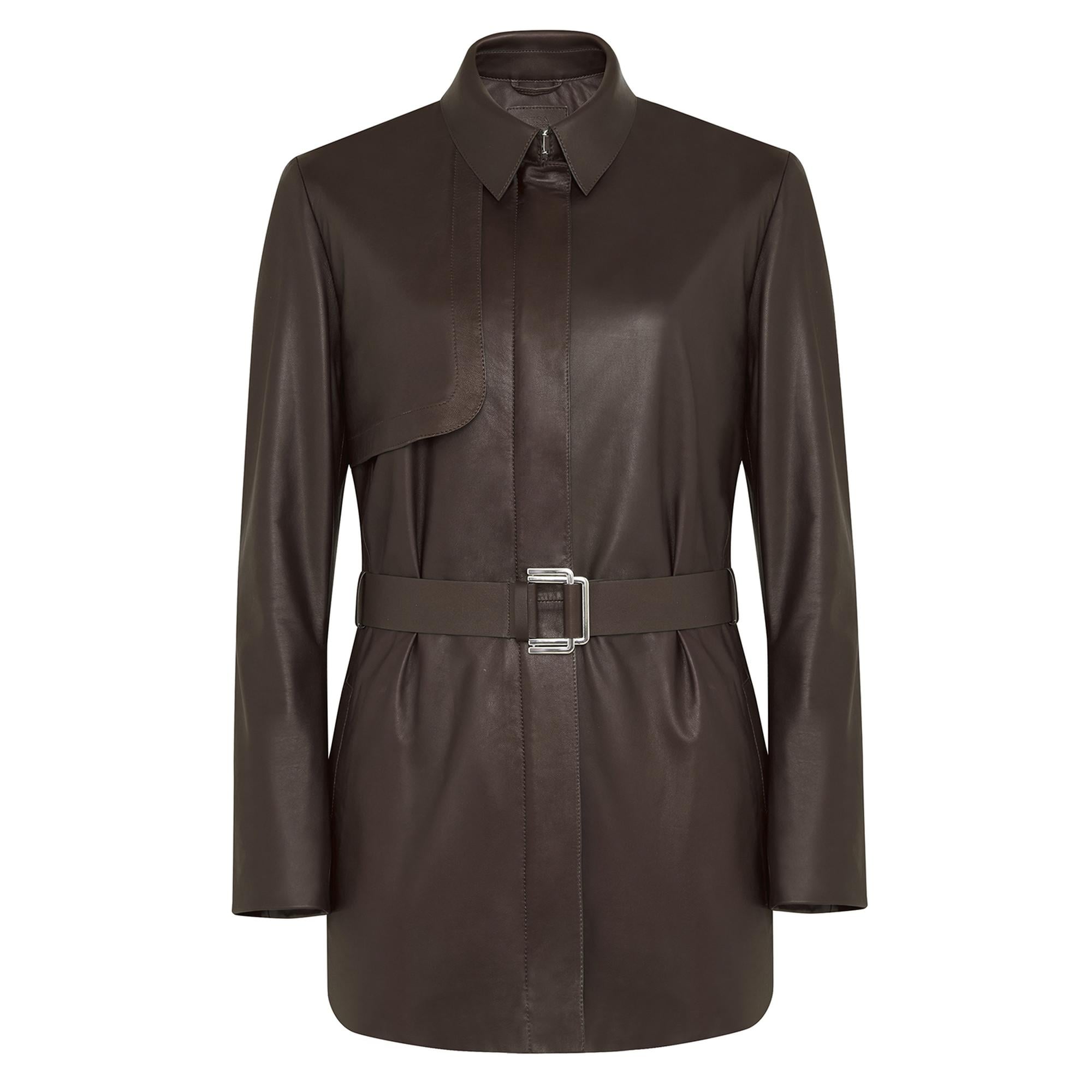 Kelly Kahve Kadın Deri Trençkot