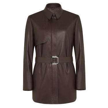  Kelly Kahve Kadın Deri Trençkot