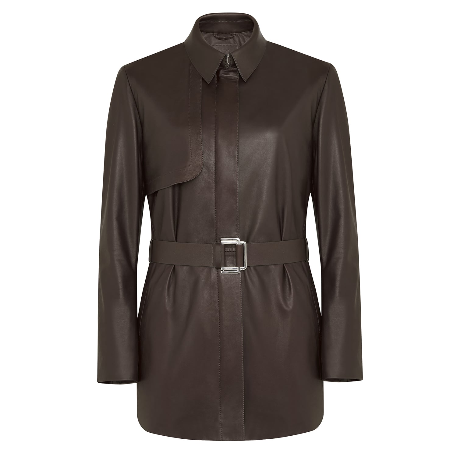  Kelly Kahve Kadın Deri Trençkot