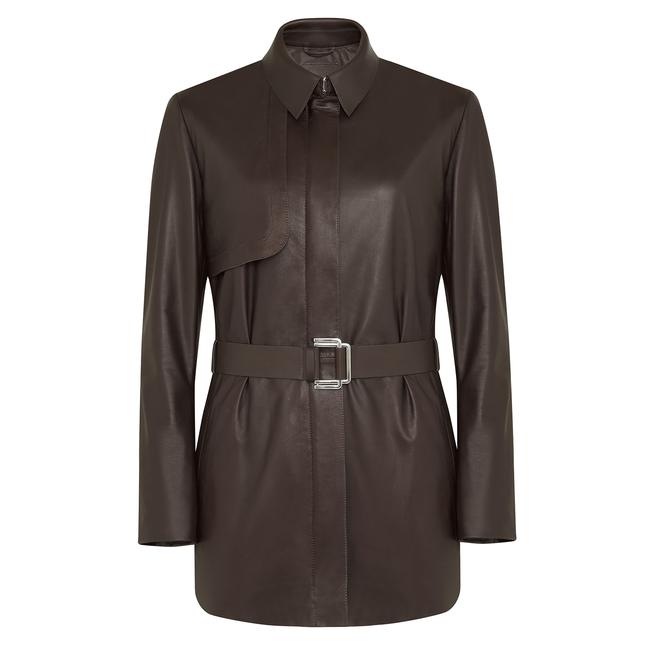  Kelly Kahve Kadın Deri Trençkot