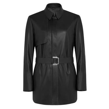  Kelly Siyah Kadın Deri Trençkot