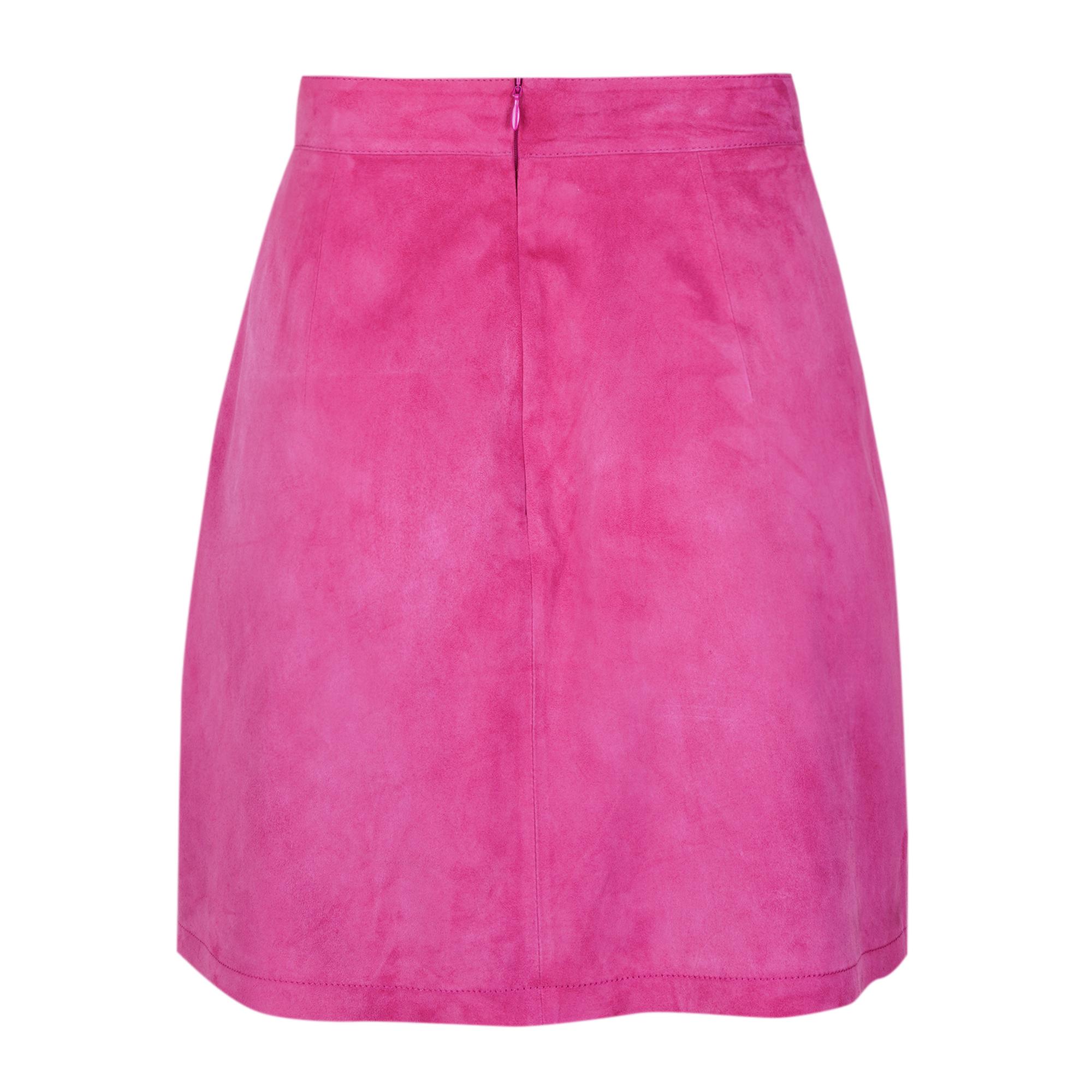 Tiberia Pembe Kadın Süet Deri Mini Etek