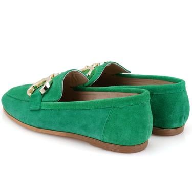  Kadın Yeşil Süet Deri Loafer