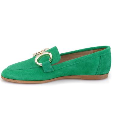  Kadın Yeşil Süet Deri Loafer