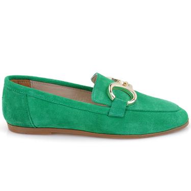  Kadın Yeşil Süet Deri Loafer