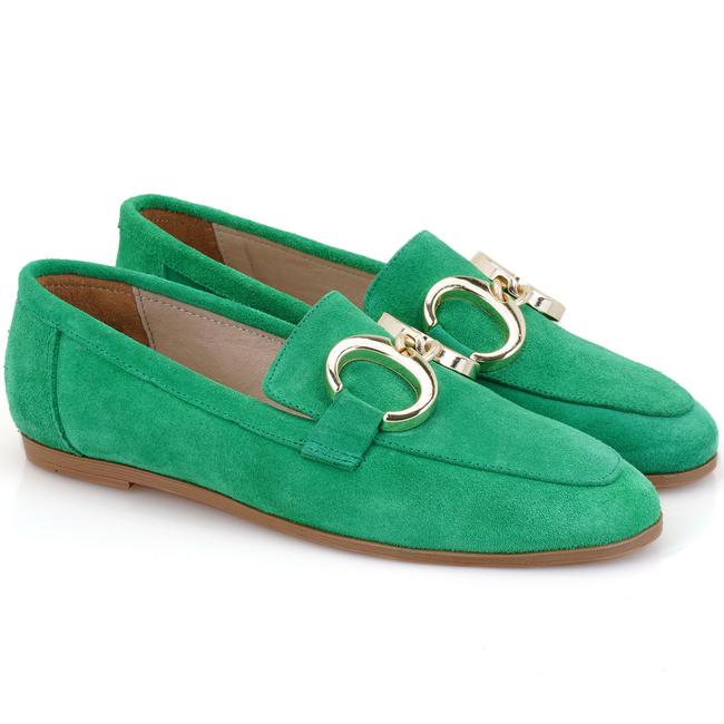 Kadın Yeşil Süet Deri Loafer