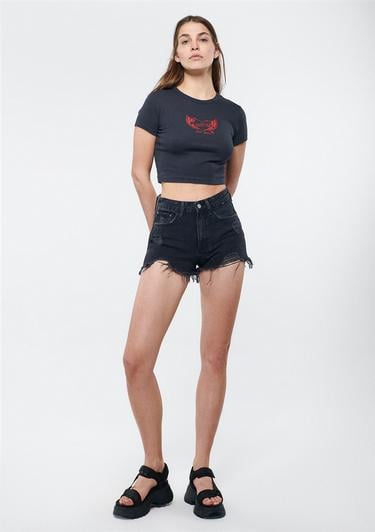  Mavi Rosie Duman Gri Yırtıklı 90s Jean Şort 1447481224