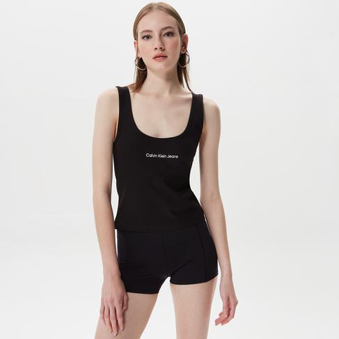  Calvin Klein Jeans Institutional Strappy Top Kadın Siyah Kolsuz T-Shirt