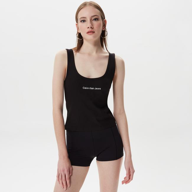  Calvin Klein Jeans Institutional Strappy Top Kadın Siyah Kolsuz T-Shirt