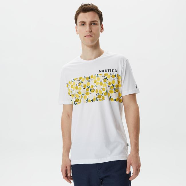  Nautica Erkek Beyaz Baskılı Standart Fit T-Shirt