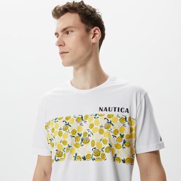 Nautica Erkek Beyaz Baskılı Standart Fit T-Shirt