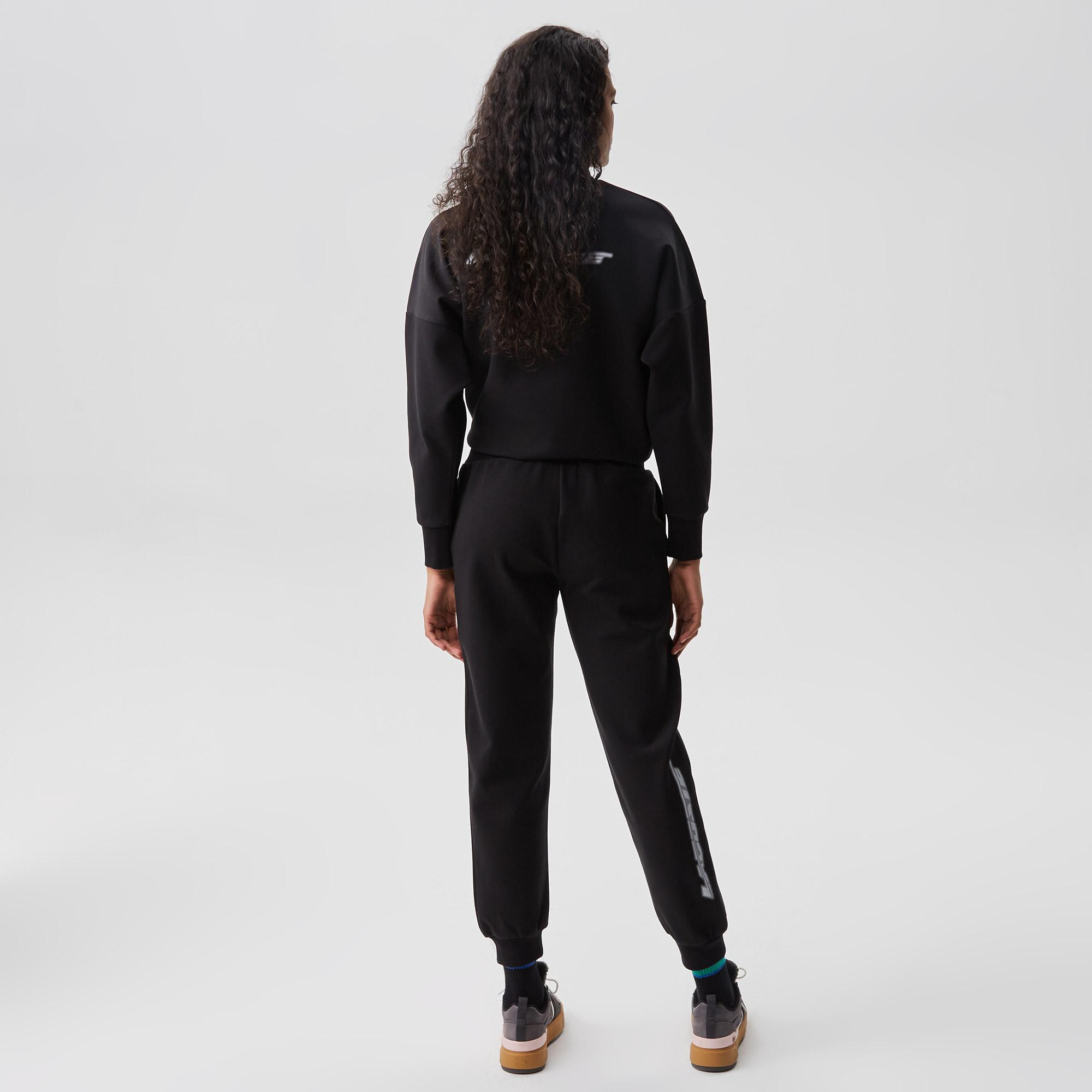 Kadın Slim Fit Baskılı Siyah Eşofman Altı