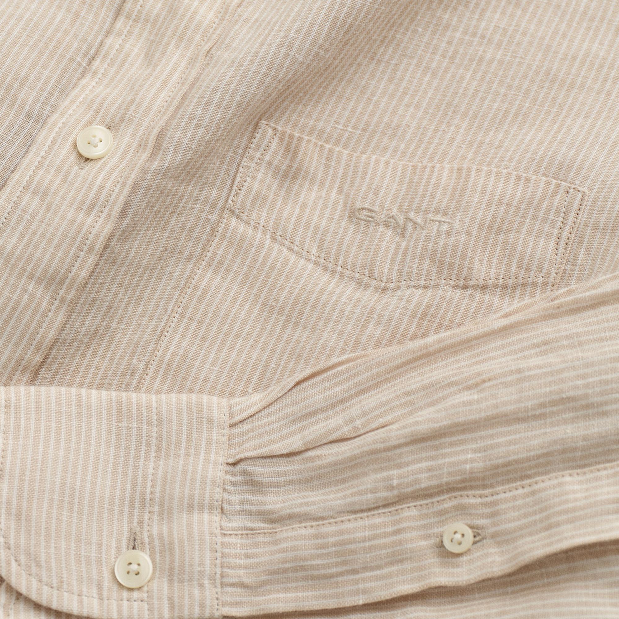 GANT Erkek Bej Regular Fit Çizgili Keten Gömlek