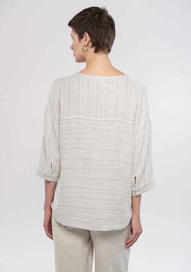  Mavi Keten Karışımlı Çizgili Bej Bluz 1210328-83905