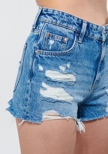  Mavi TYRA Puslu Mavi Street Jean Şort 1410011-84398