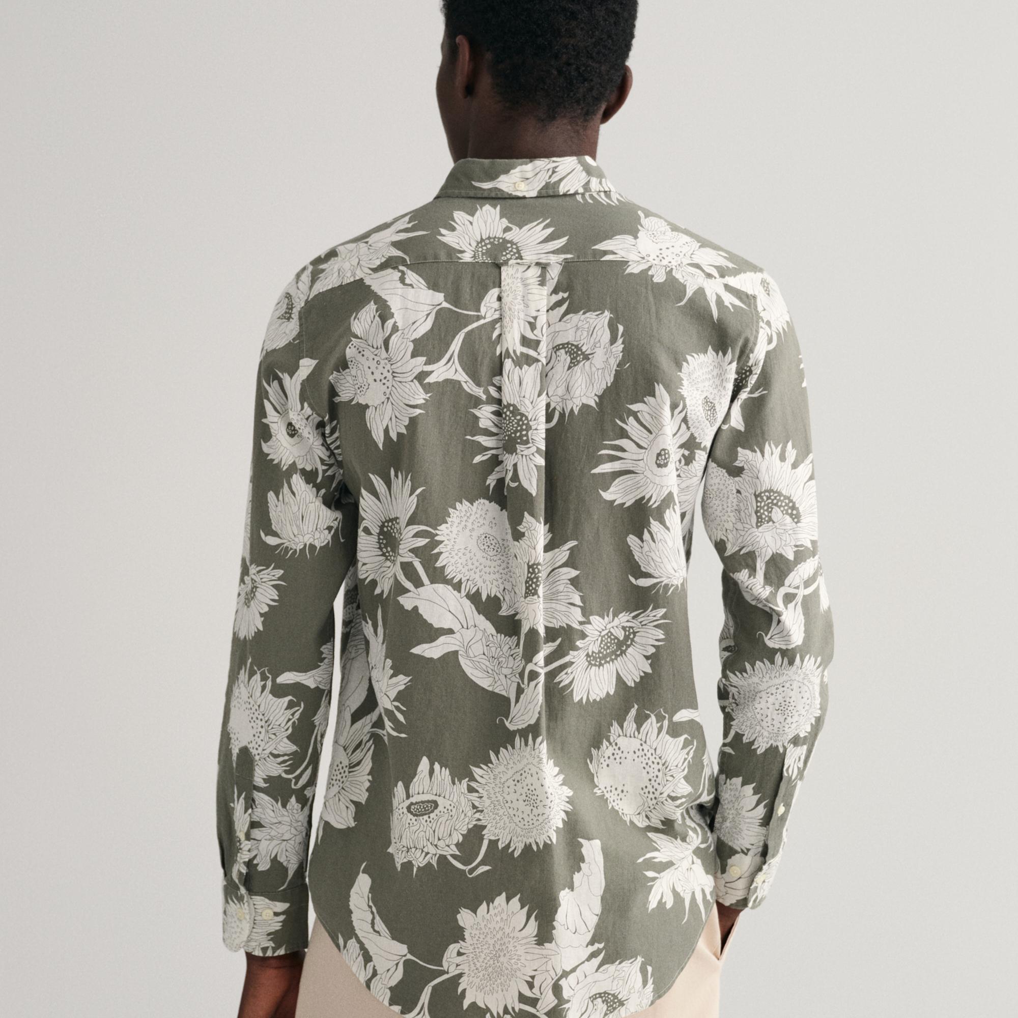 GANT Erkek Yeşil Regular Fit Desenli Keten Gömlek