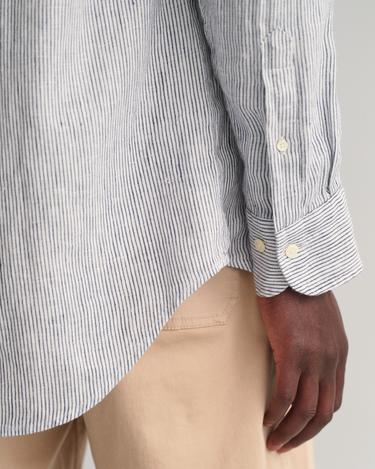  GANT Erkek Lacivert Regular Fit Çizgili Keten Gömlek