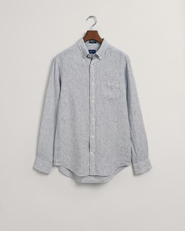  GANT Erkek Lacivert Regular Fit Çizgili Keten Gömlek