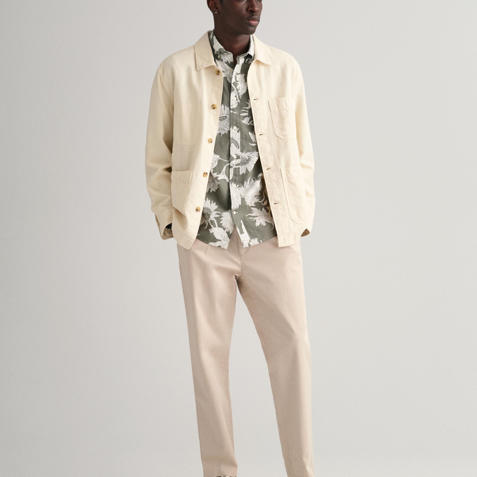 GANT Erkek Yeşil Regular Fit Desenli Keten Gömlek