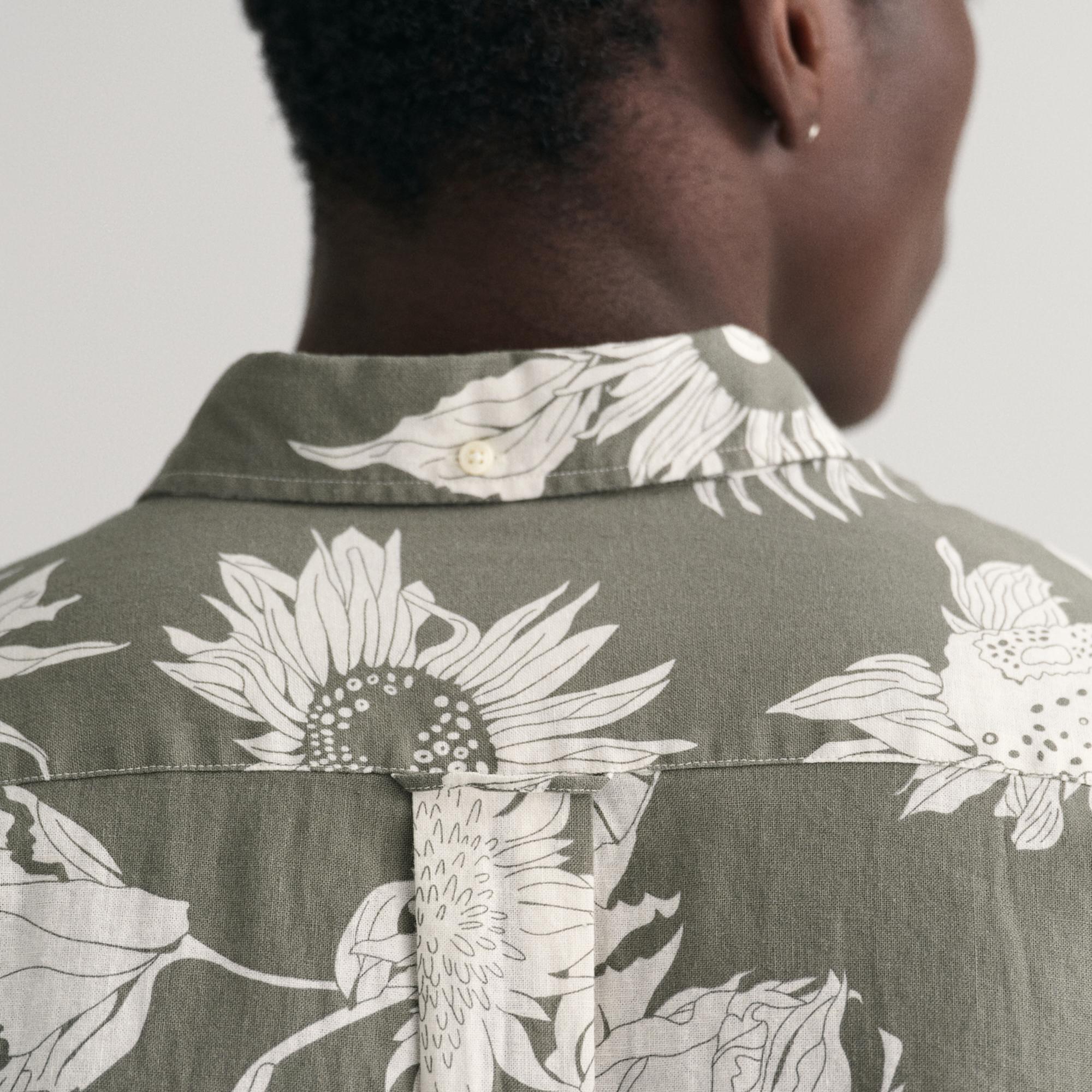 GANT Erkek Yeşil Regular Fit Desenli Keten Gömlek