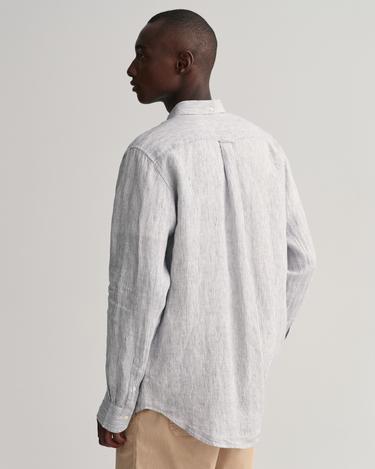  GANT Erkek Lacivert Regular Fit Çizgili Keten Gömlek