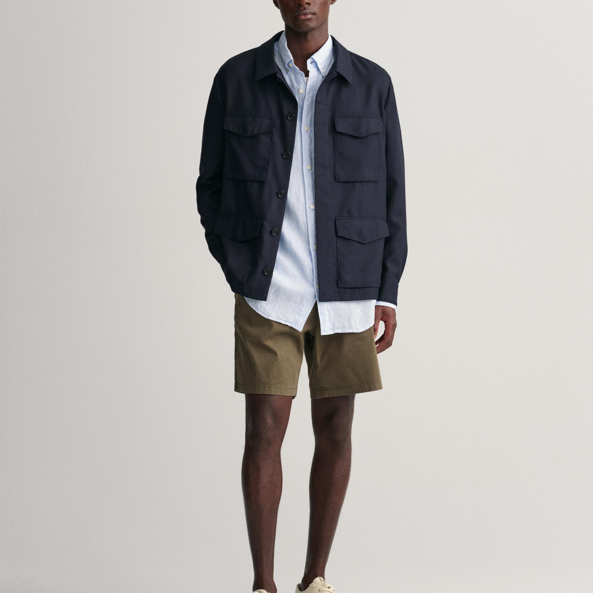 GANT Erkek Mavi Regular Fit Çizgili Keten Gömlek