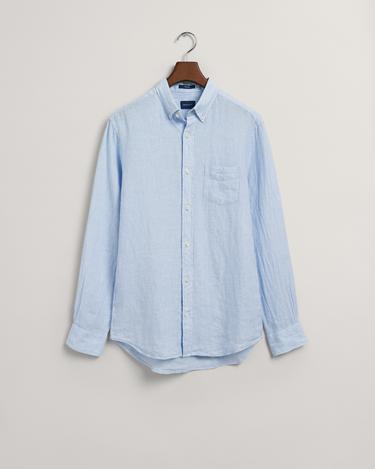  GANT Erkek Mavi Regular Fit Çizgili Keten Gömlek