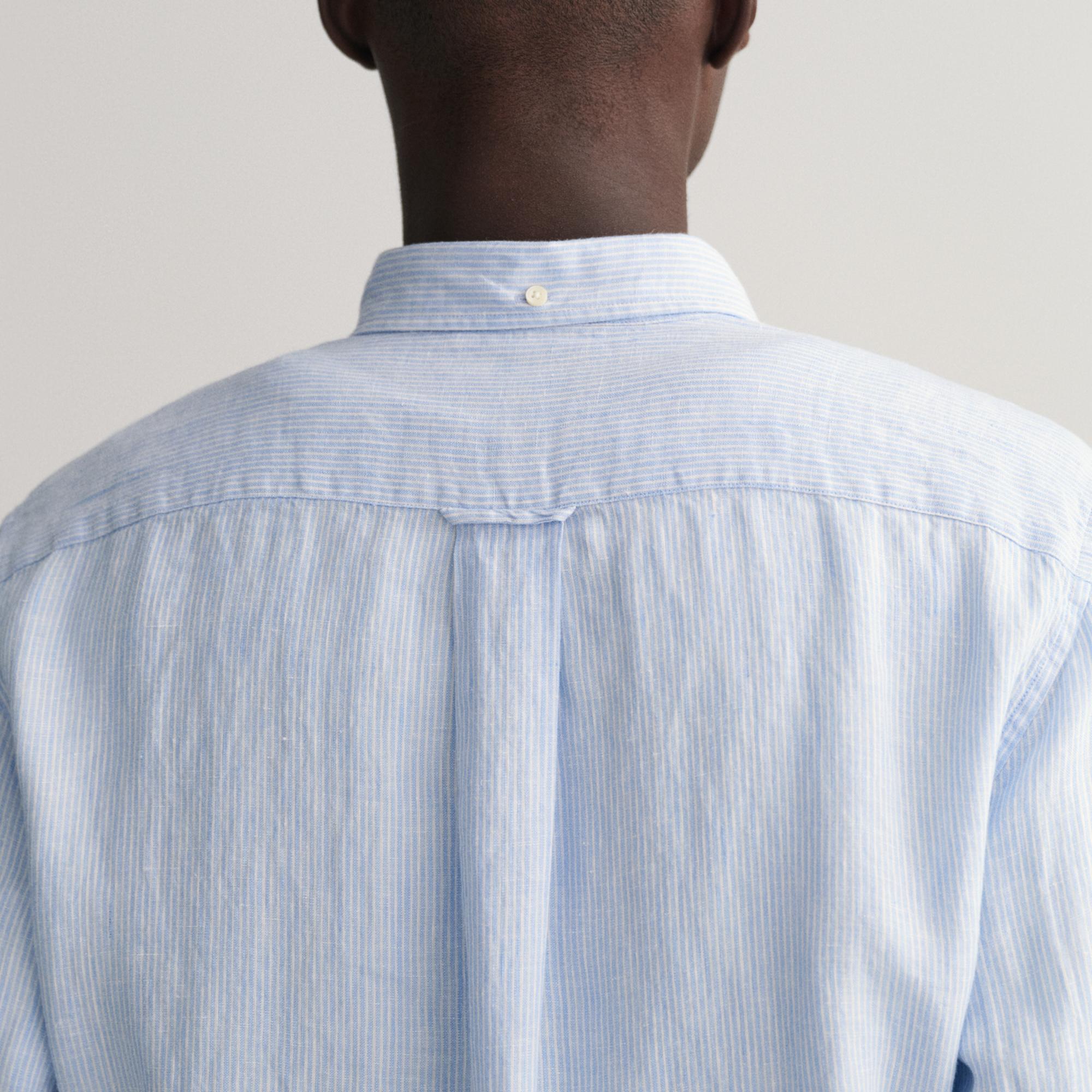 GANT Erkek Mavi Regular Fit Çizgili Keten Gömlek