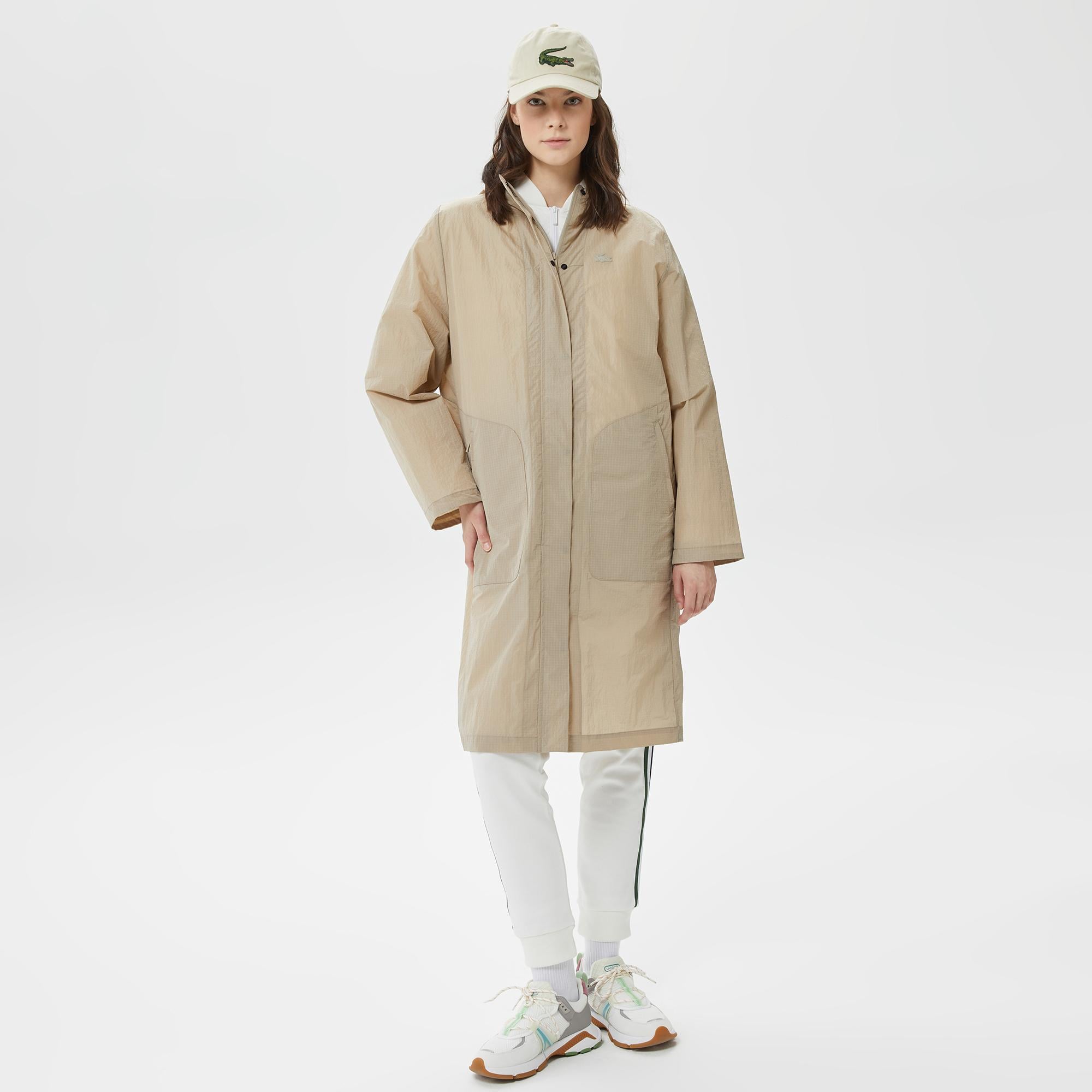 Kadın Kapüşonlu Bej Mont