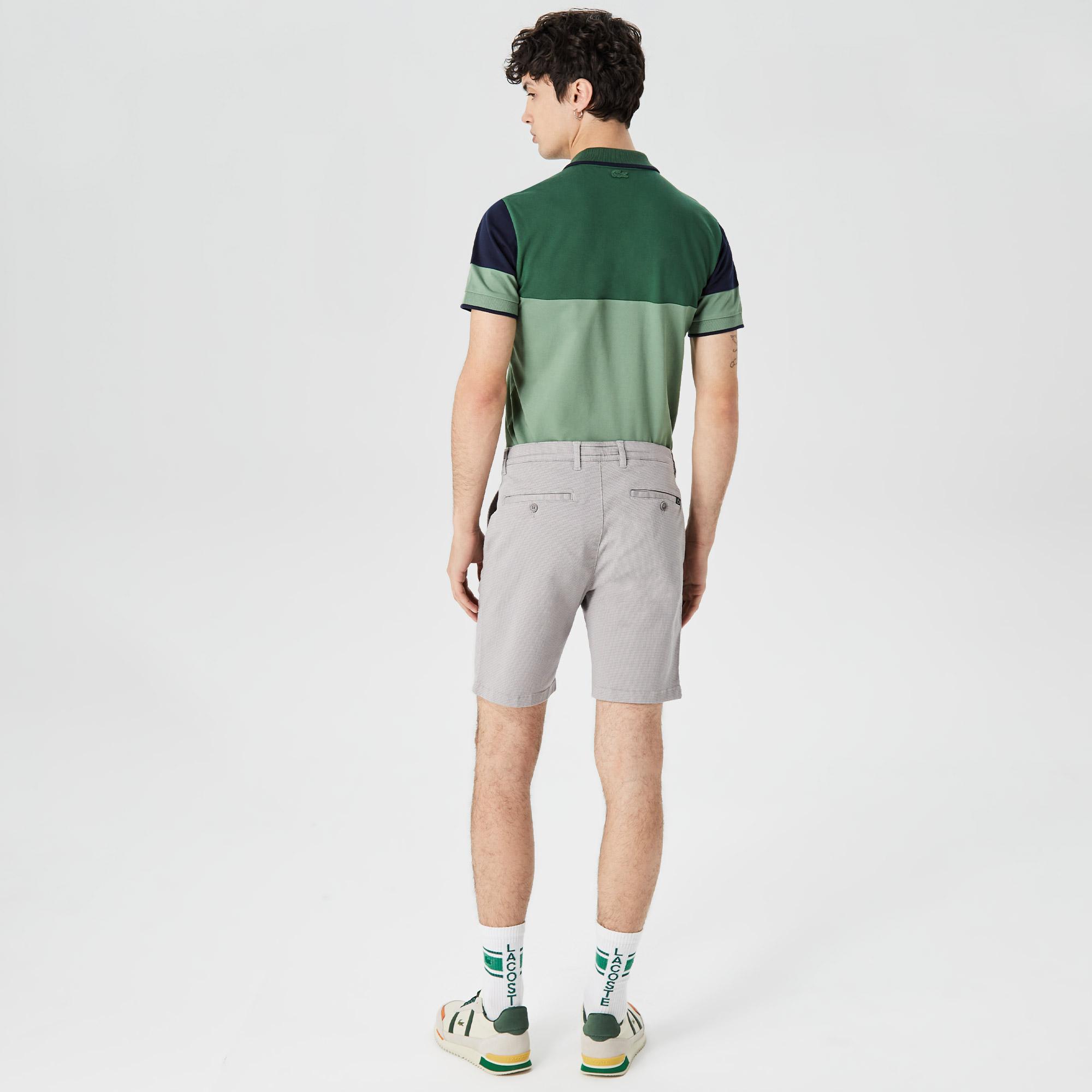 Erkek Slim Fit Desenli Gri Bermuda