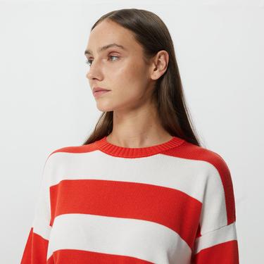  Benetton %100 Koton Düşük Omuzlu Kadın Kırmızı Kazak