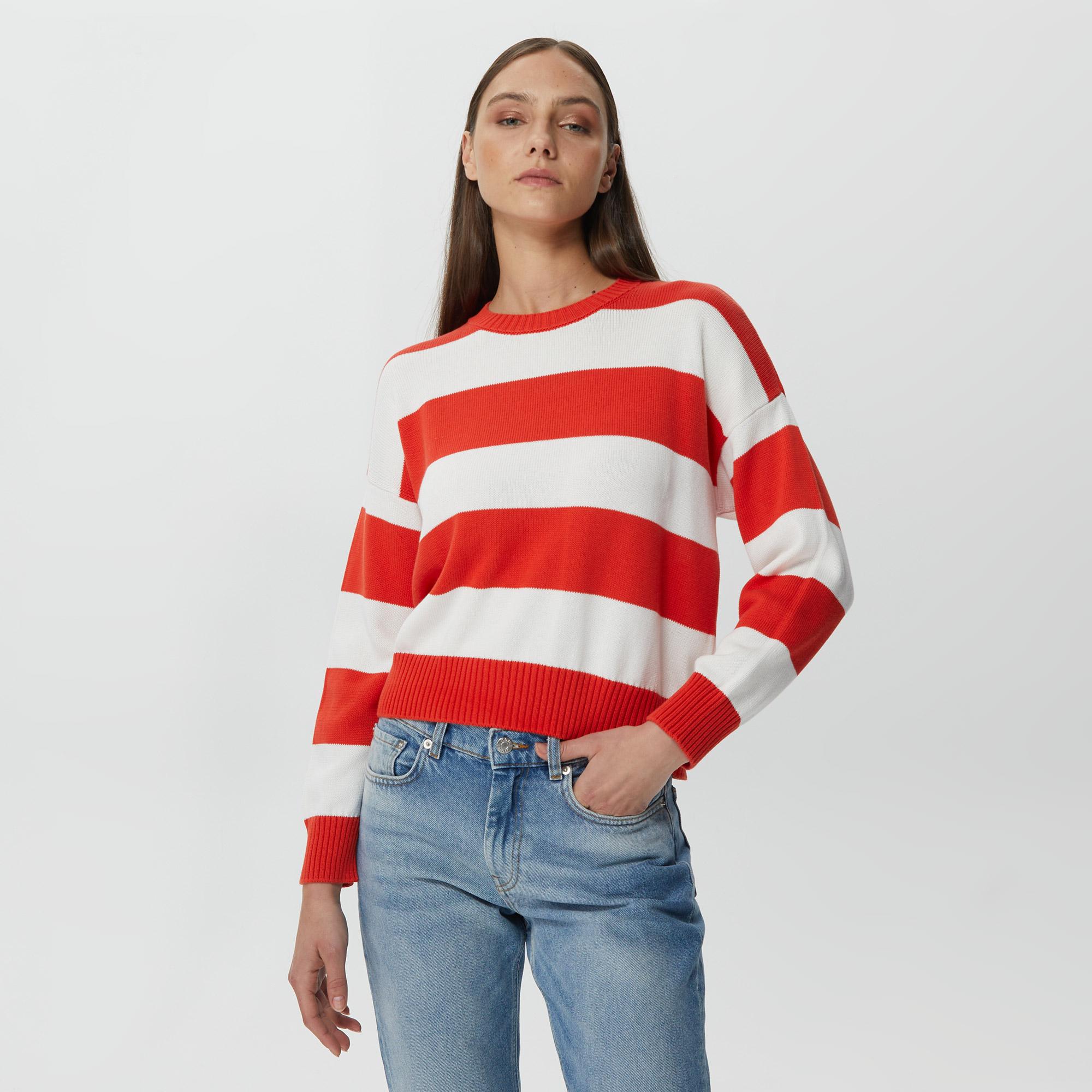 Benetton %100 Koton Düşük Omuzlu Kadın Kırmızı Kazak