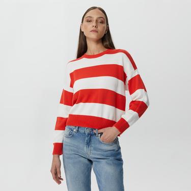  Benetton %100 Koton Düşük Omuzlu Kadın Kırmızı Kazak