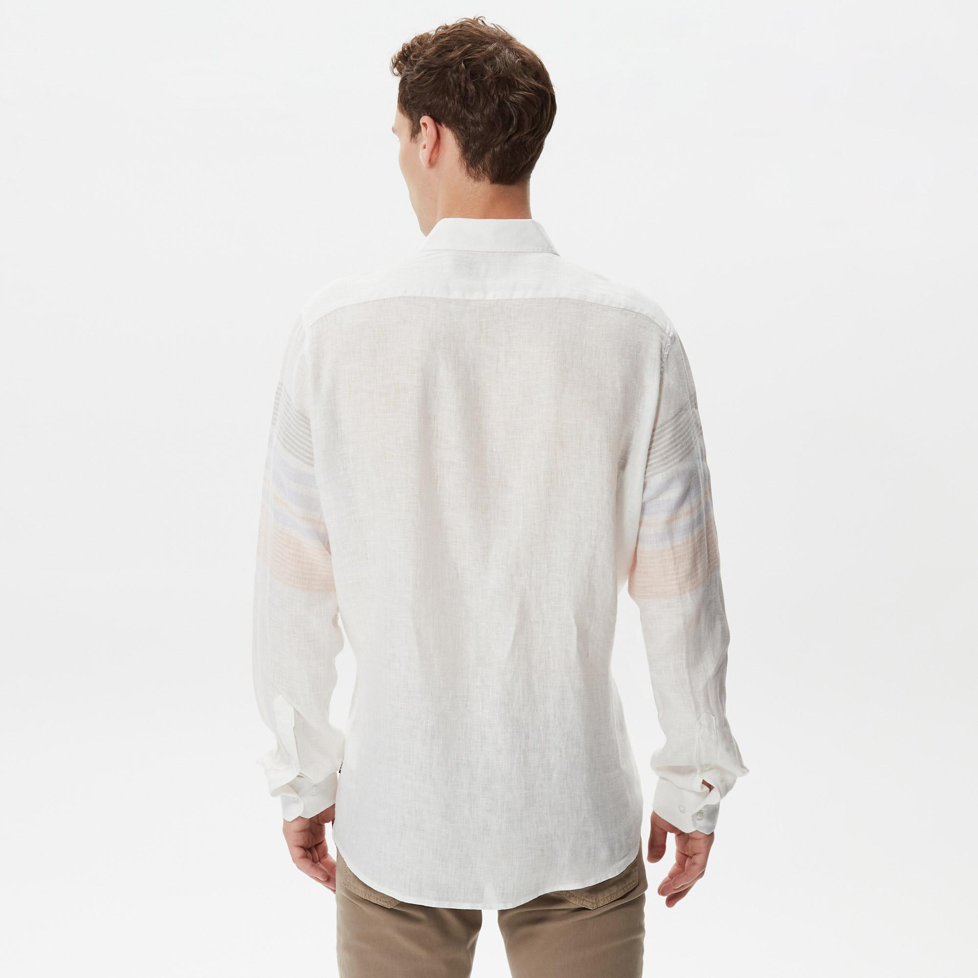 Nautica Erkek Beyaz Classic Fit Uzun Kollu Keten Gömlek