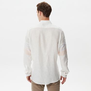  Nautica Erkek Beyaz Classic Fit Uzun Kollu Keten Gömlek