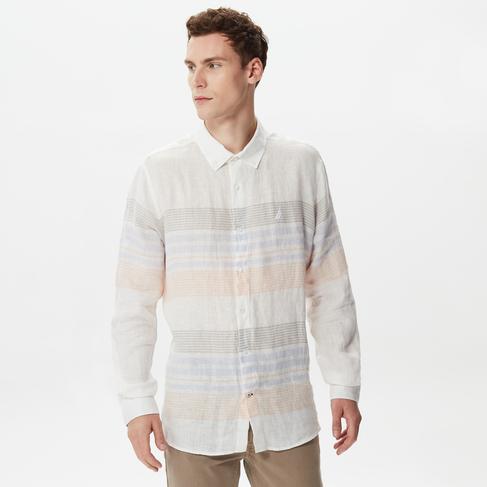  Nautica Erkek Beyaz Classic Fit Uzun Kollu Keten Gömlek