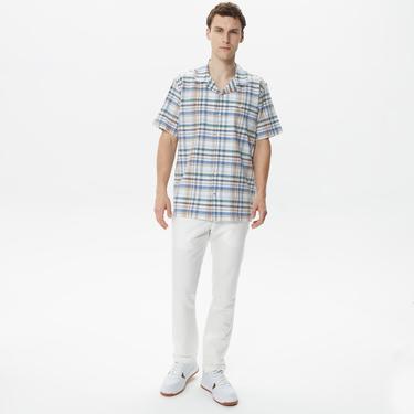  Nautica Erkek Krem Classic Fit Kısa Kollu Keten Gömlek