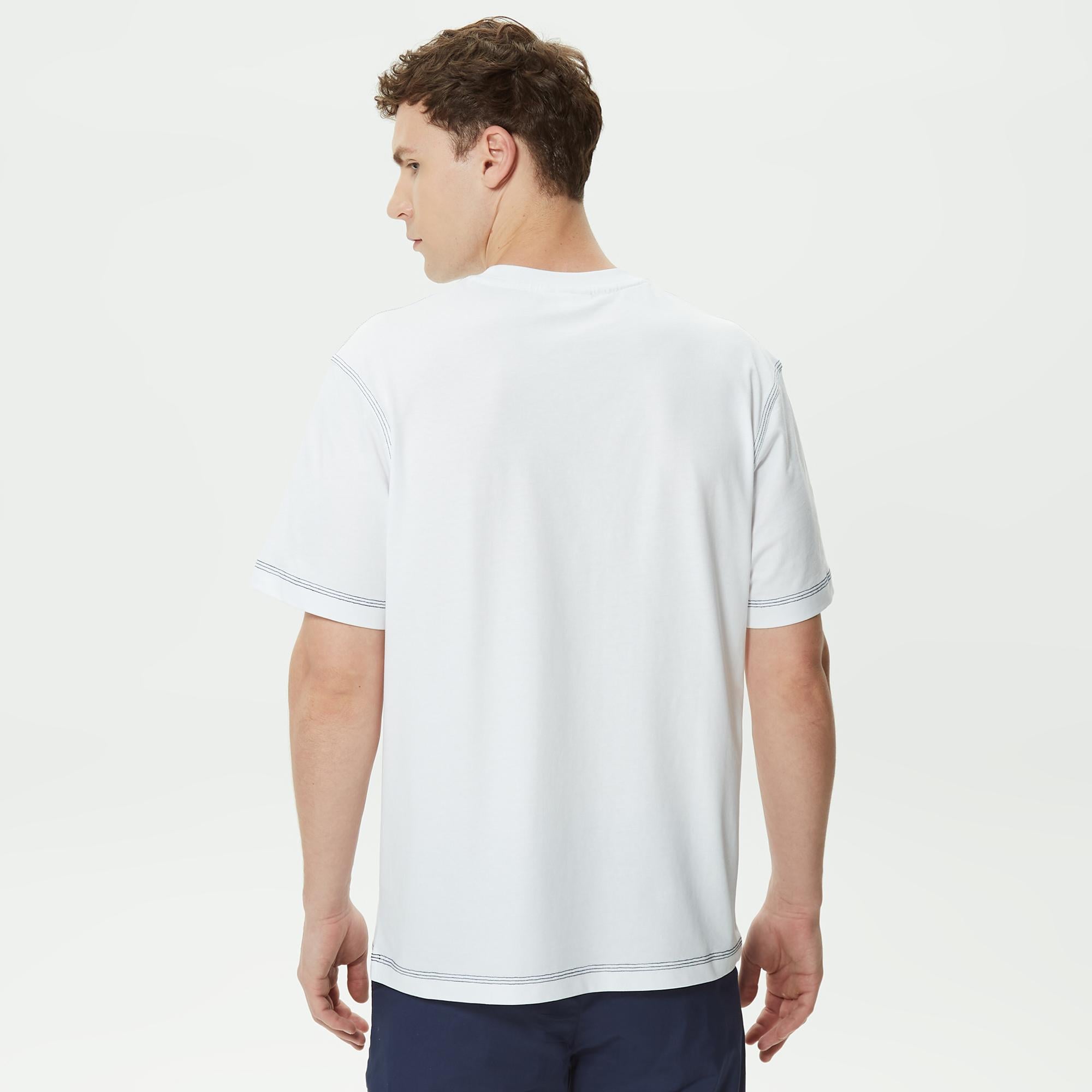 Erkek Relaxed Fit Bisiklet Yaka Baskılı Beyaz T-Shirt