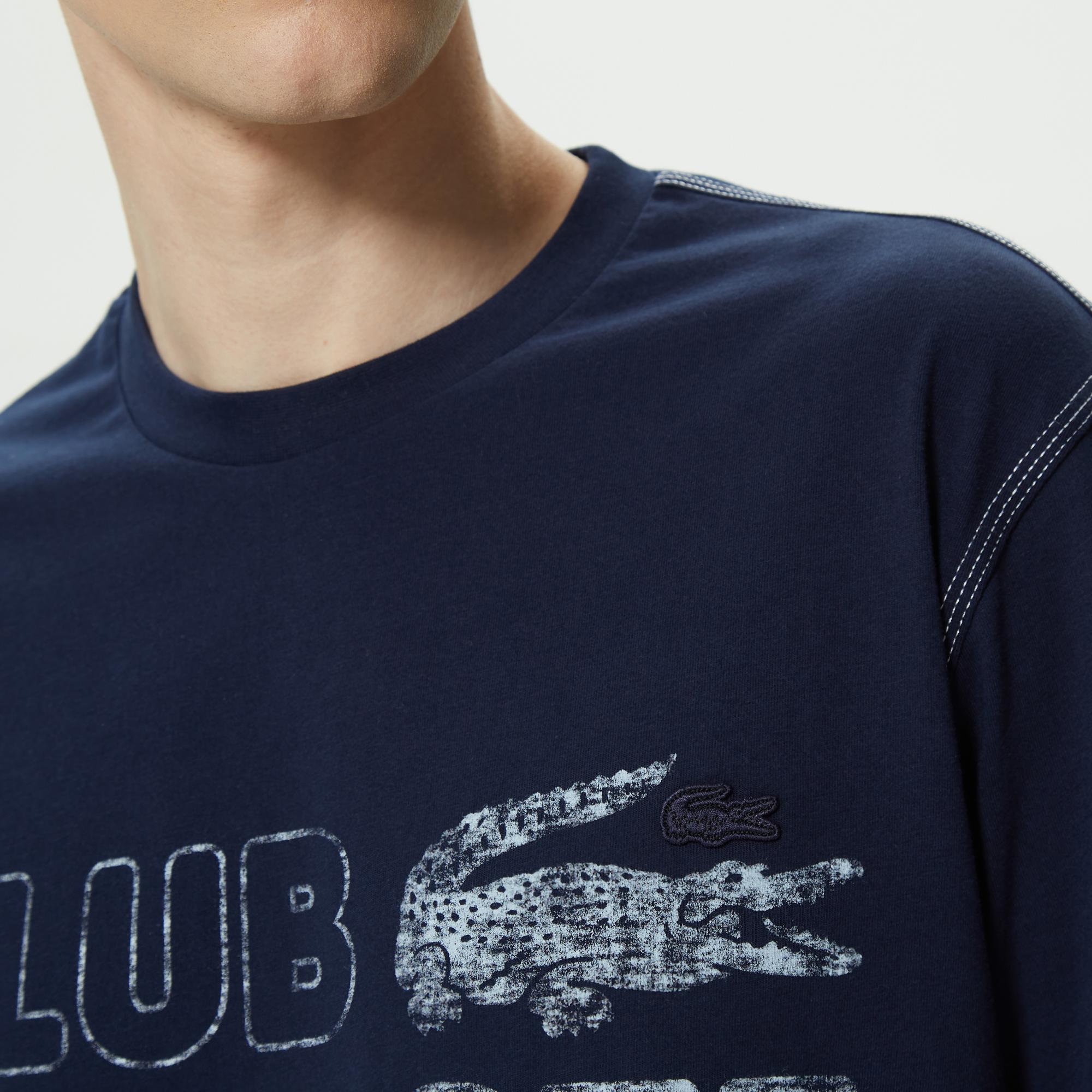 Erkek Relaxed Fit Bisiklet Yaka Baskılı Organik Pamuk Lacivert T-Shirt