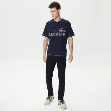  Erkek Relaxed Fit Bisiklet Yaka Baskılı Organik Pamuk Lacivert T-Shirt